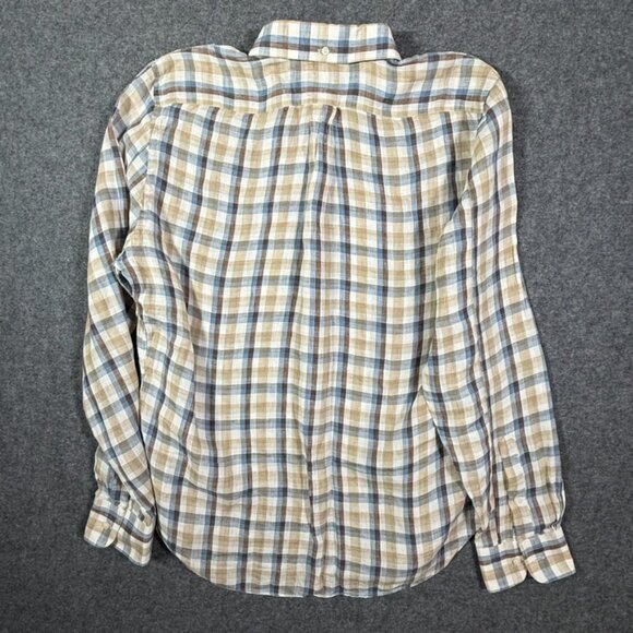 Todd Snyder Mens LS Button Shirt 100% Linen Blue Brown White Check Sz Large Lux - Picture 3 of 12